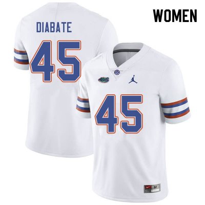 Women's Florida Gators #45 Mohamoud Diabate NCAA Jordan Brand White Authentic Stitched College Football Jersey EER7862KF